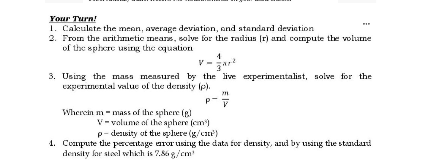 Solved Your Turn! 1. Calculate the mean, average deviation, | Chegg.com
