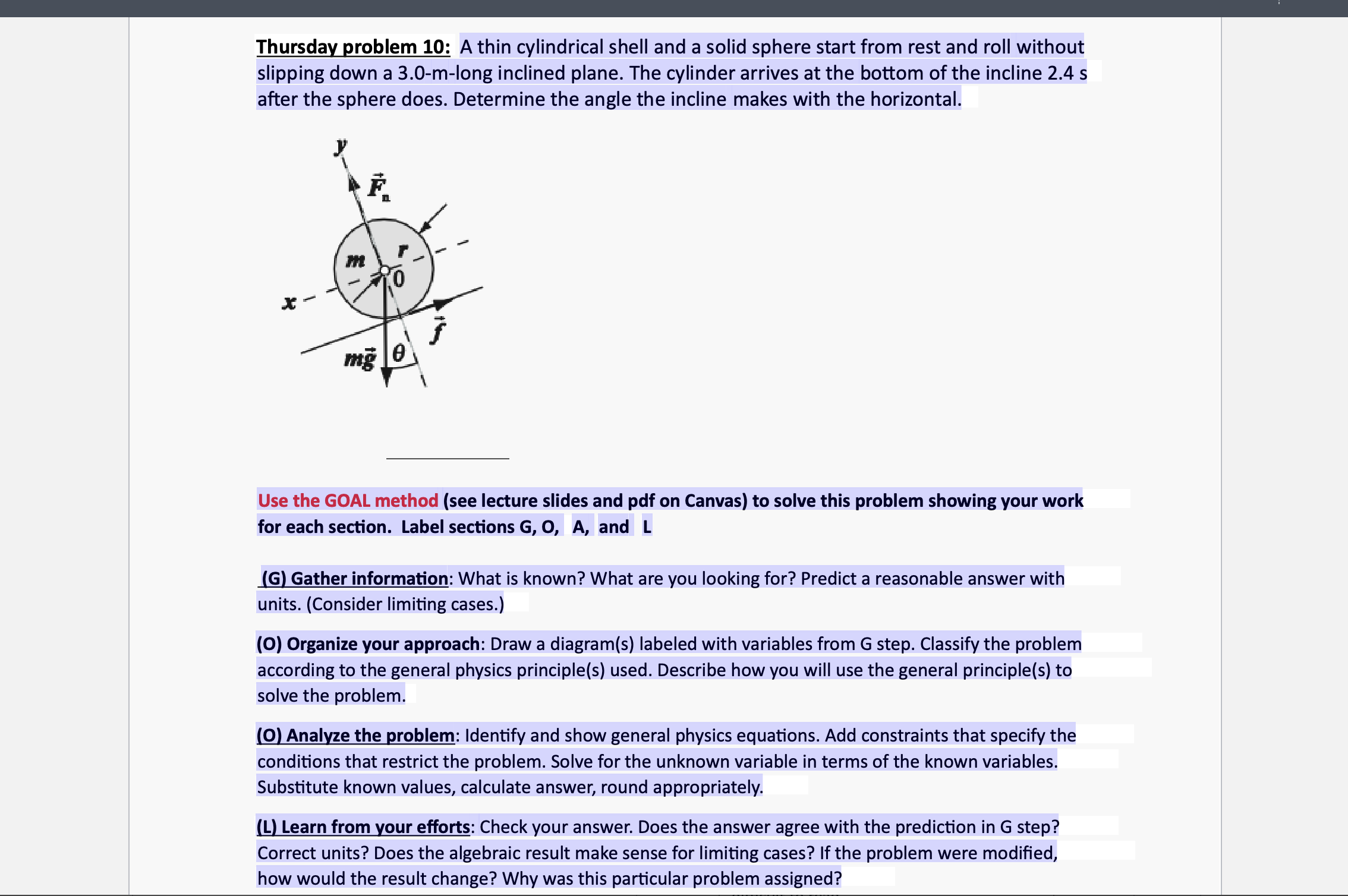 A thin cylindrical shell and a solid sphere start | Chegg.com