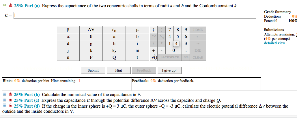 Solved (11%) Problem 3: Two conducting concentric spherical | Chegg.com