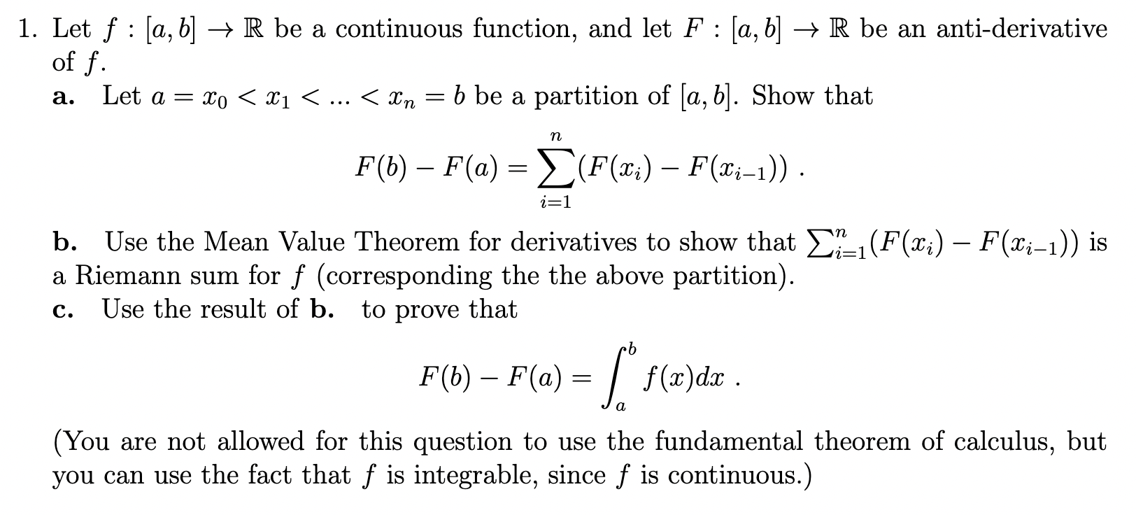 Solved 1. Let F:[a,b]→R Be A Continuous Function, And Let | Chegg.com