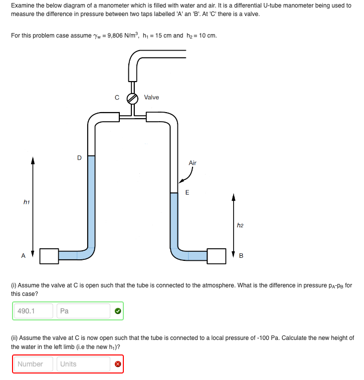 Solved Examine the below diagram of a manometer which is