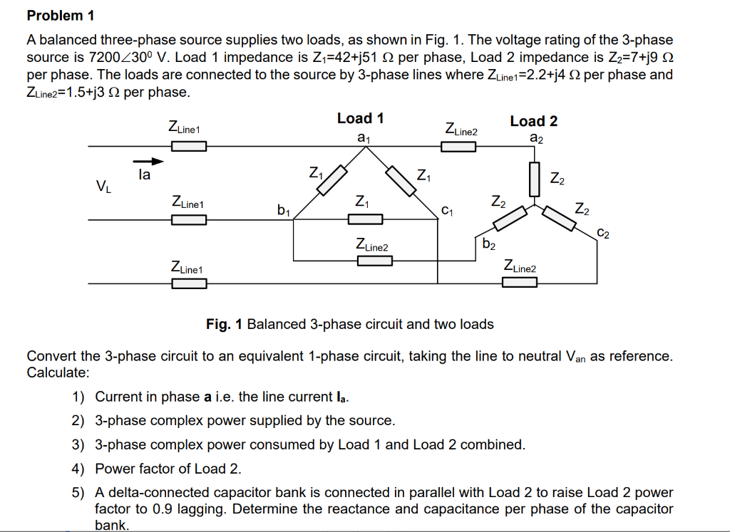 Solved Problem 1 A Balanced Three-phase Source Supplies Two | Chegg.com