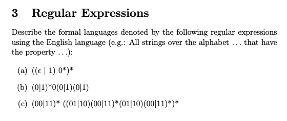 Formal Language Creating Regular Expressions Solved 3 Regular Expressions Describe the formal languages | Chegg.com