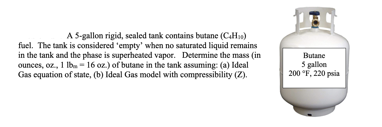 Solved A 5-gallon rigid, sealed tank contains butane (C4H10) | Chegg.com