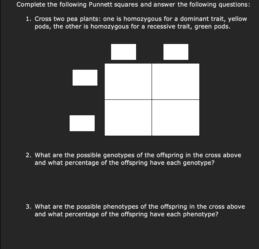 Solved Complete the following Punnett squares and answer the | Chegg.com