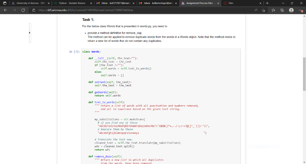 Solved Task 1: For the below class Words that is presented | Chegg.com