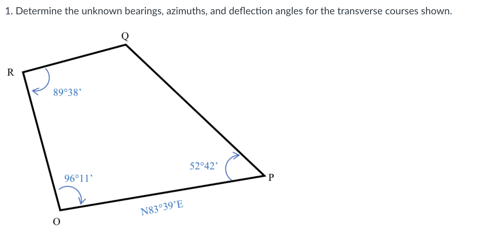 Solved 1. Determine the unknown bearings, azimuths, and | Chegg.com