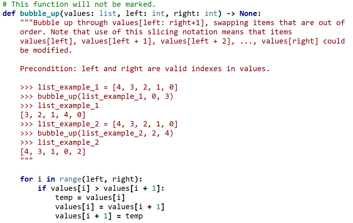 Solved # This function will not be marked. def bubble_up | Chegg.com