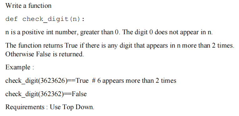 Solved Python Write a function def check digit(n): n is a | Chegg.com