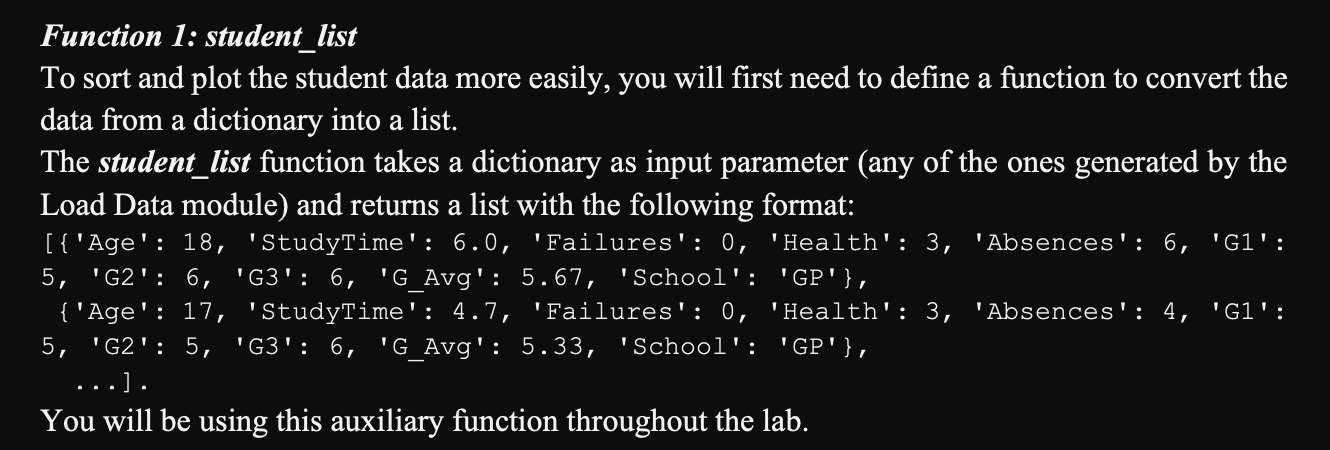 Solved Function 1: student_list To sort and plot the student | Chegg.com