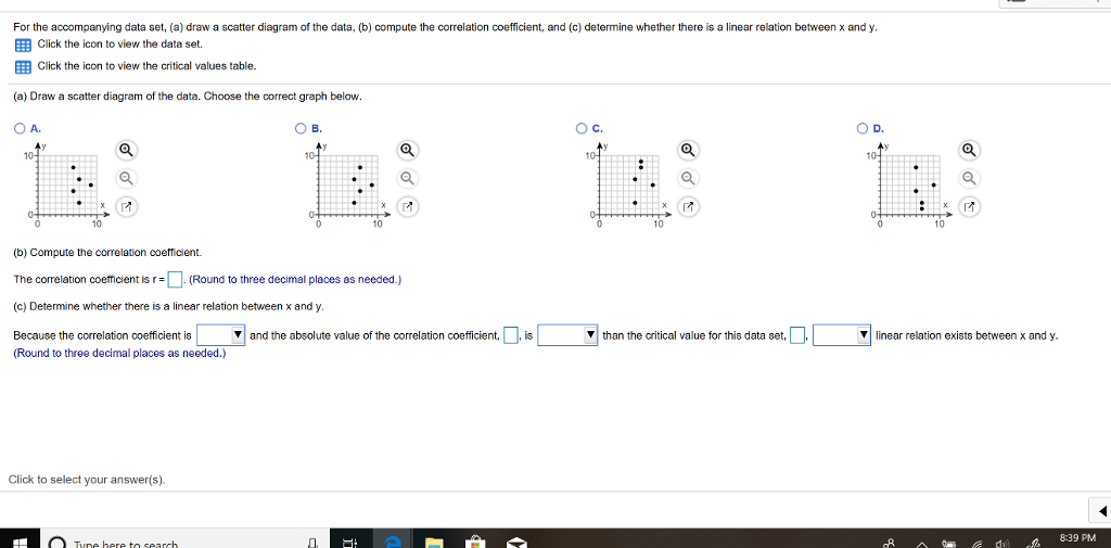 Solved For the accompanying data set, (a) draw a scatter | Chegg.com