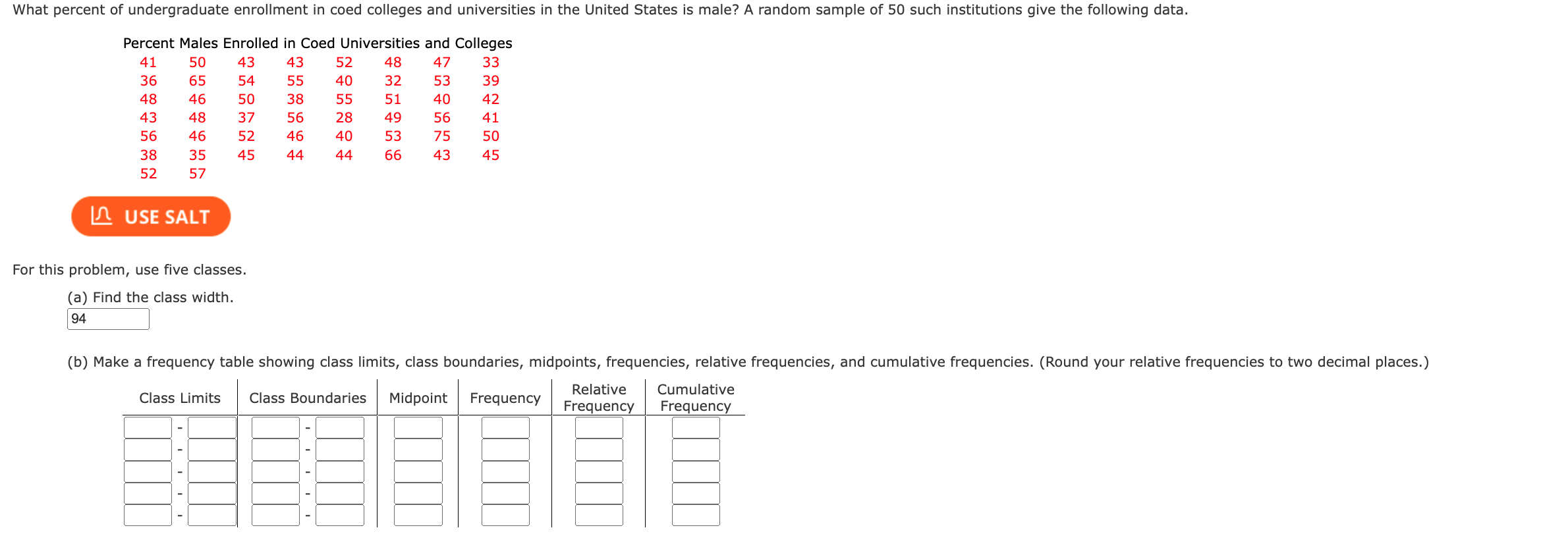 Solved For This Problem, Use Five Classes. (a) Find The | Chegg.com