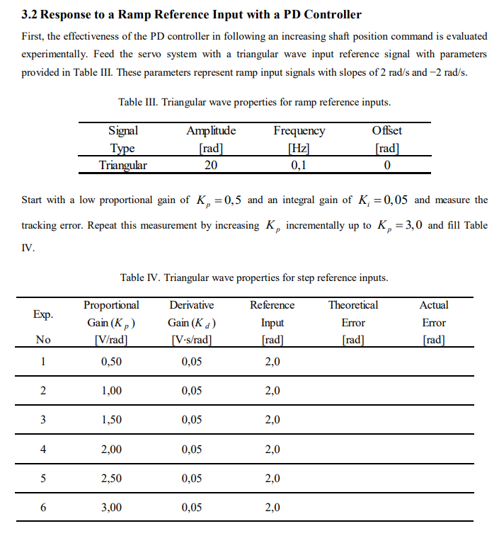 Pd Control Ramp Input 3.2 Response to a Ramp Reference Input with a PD | Chegg.com