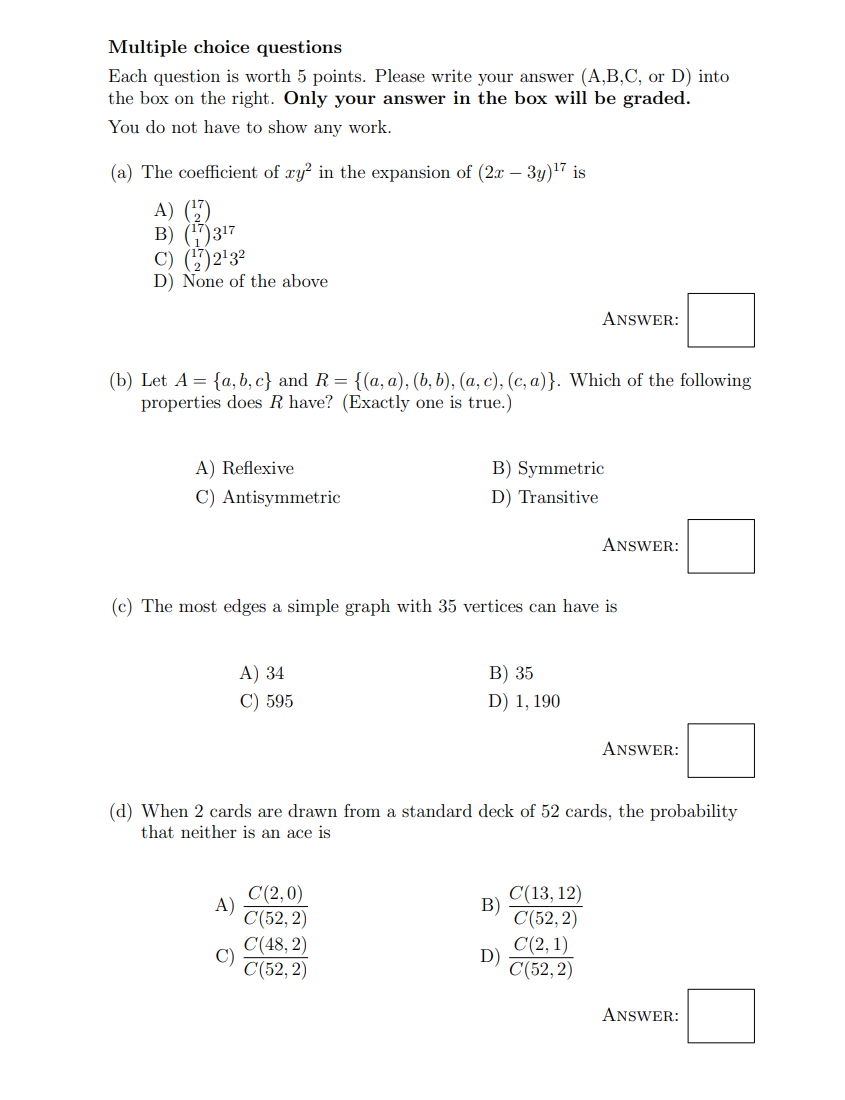 Solved Multiple choice questions Each question is worth 5 | Chegg.com
