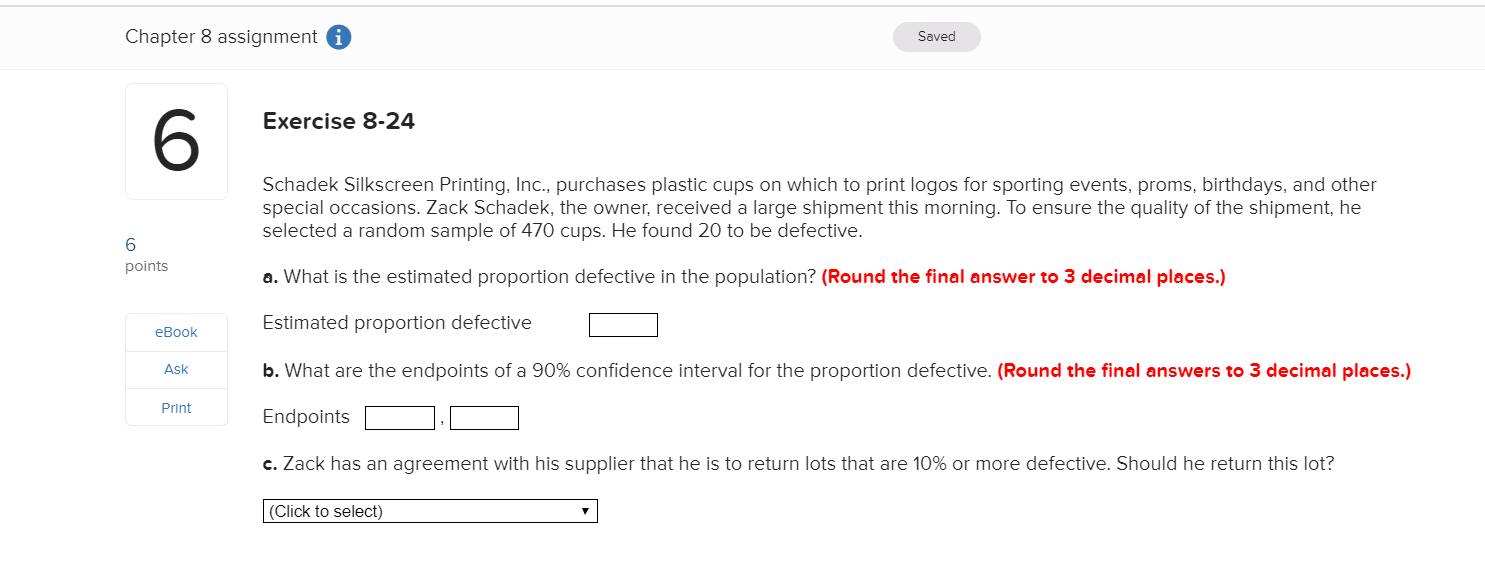 Solved Chapter 8 assignment i Saved Exercise 8-24 Schadek | Chegg.com