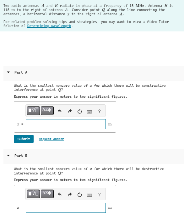 Solved Two radio antennas A and B radiate in phase at a