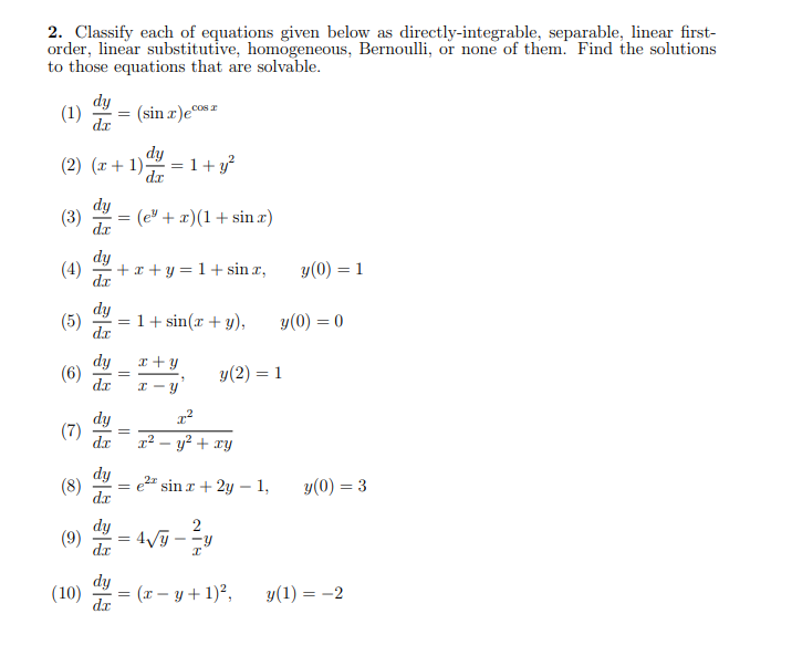 Solved Classify each of equations given below as | Chegg.com