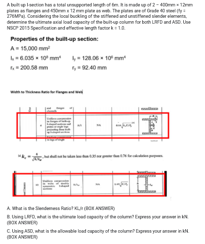 A built up l-section has a total unsupported length | Chegg.com