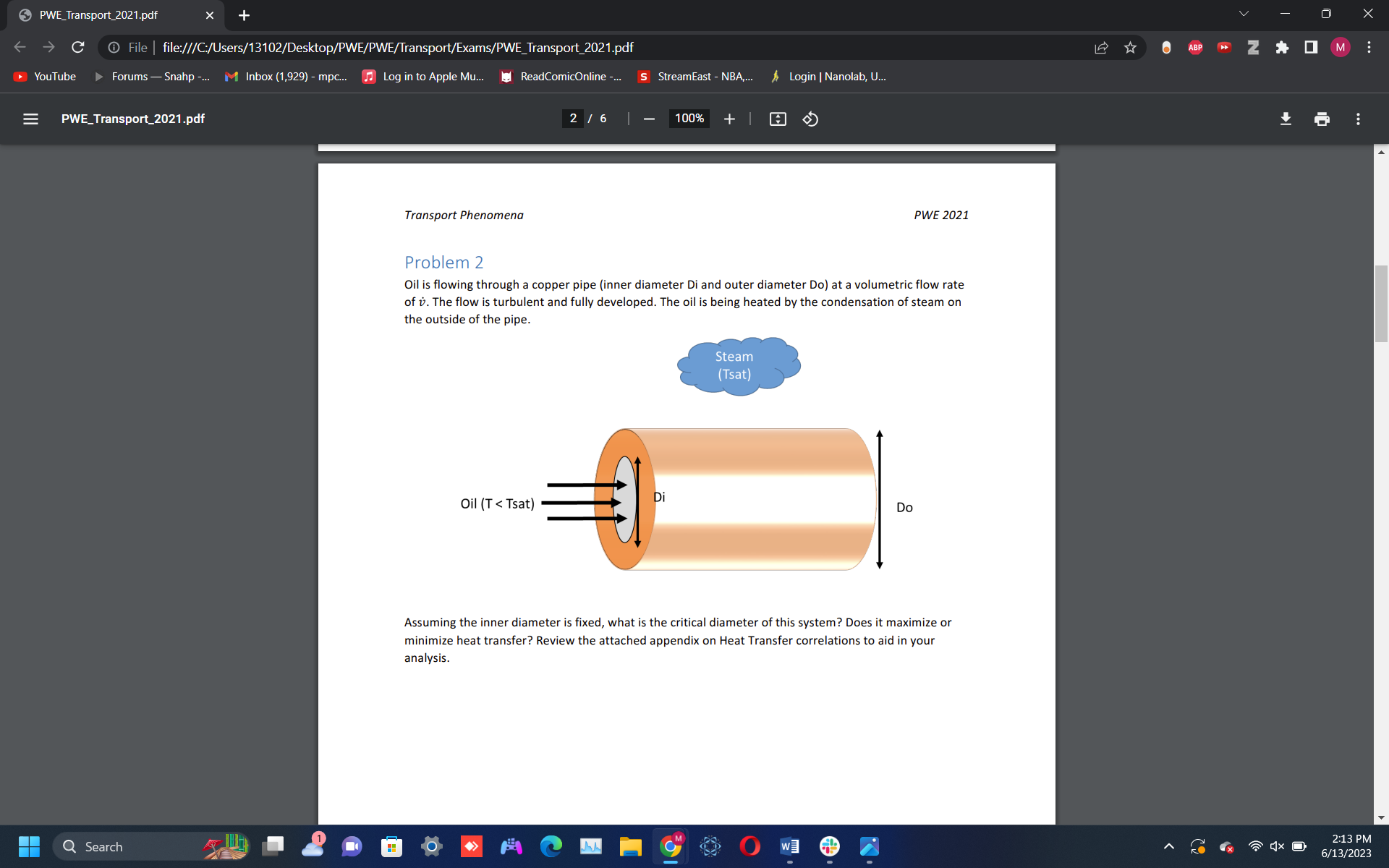 Solved Problem 2 Oil is flowing through a copper pipe (inner | Chegg.com