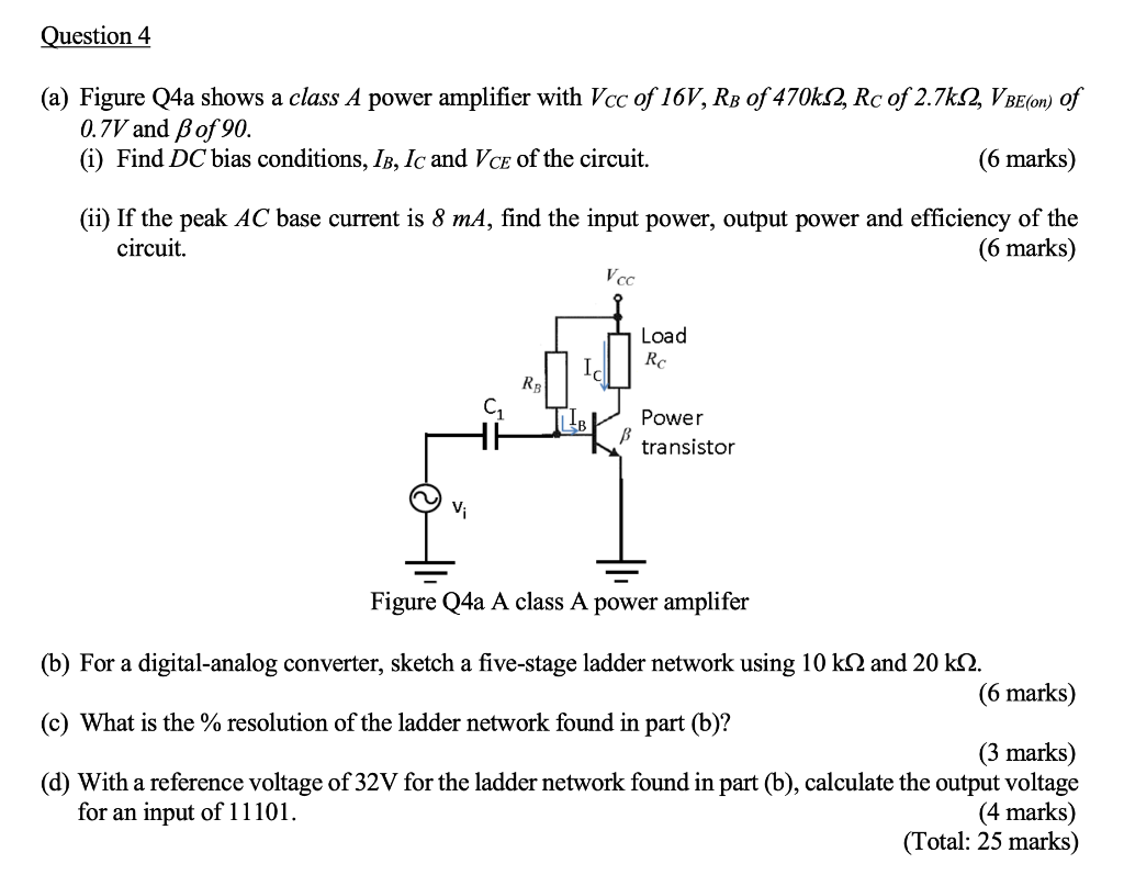 Solved Question 4 (a) Figure Q4a Shows A Class A Power | Chegg.com