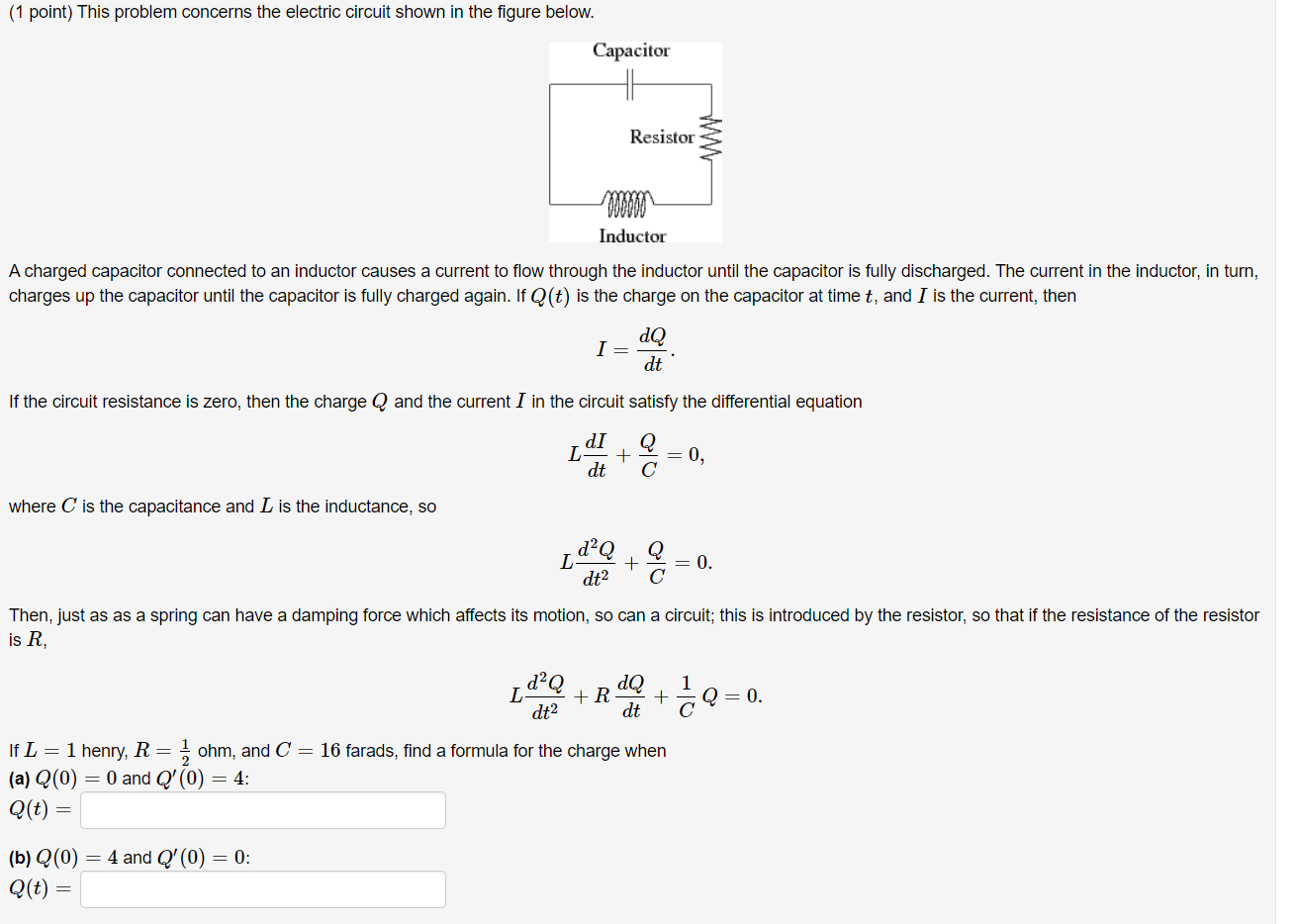 Solved (1 point) This problem concerns the electric circuit | Chegg.com