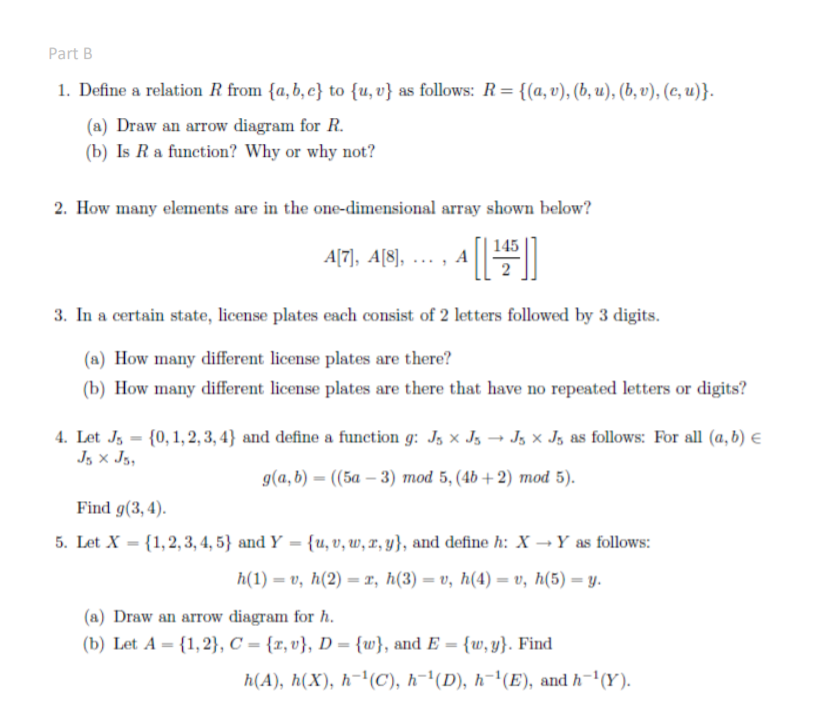 Solved Part B 1 Define A Relation R From A B C To U Chegg Com