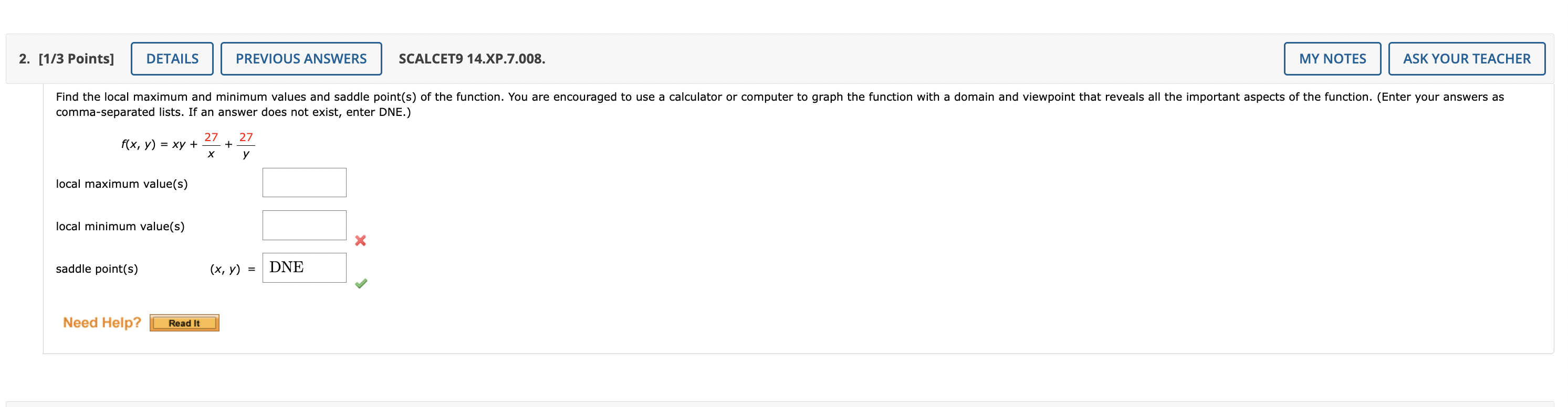 Solved [1/3 Points] SCALCET9 14.XP.7.008. comma-separated | Chegg.com