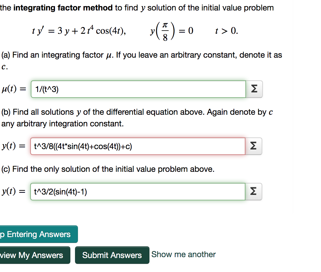 Solved The Integrating Factor Method To Find Y Solution O Chegg Com