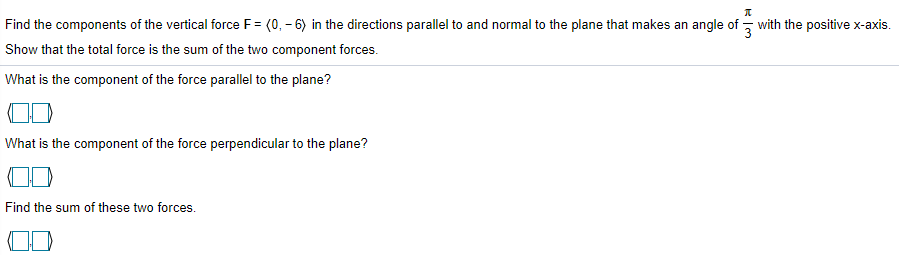 Solved Find the components of the vertical force F= (0, - 6) | Chegg.com