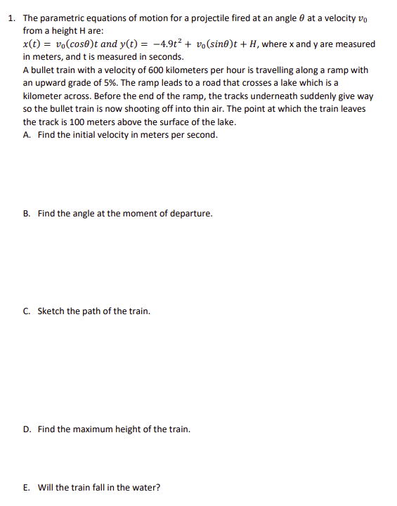 Solved 1. The parametric equations of motion for a | Chegg.com