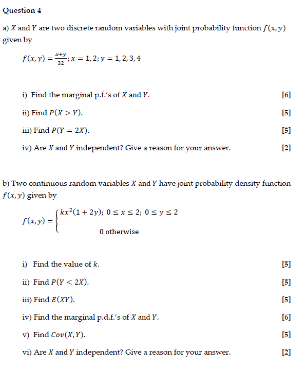 Solved Question 4 A X And Y Are Two Discrete Random Vari Chegg Com