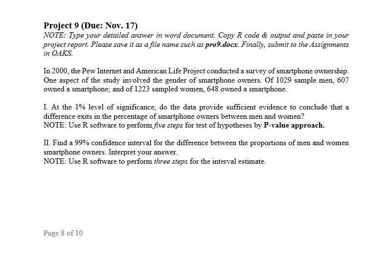 Solved Project 9 (Due: Nov. 17) NOTE: Type your detailed | Chegg.com