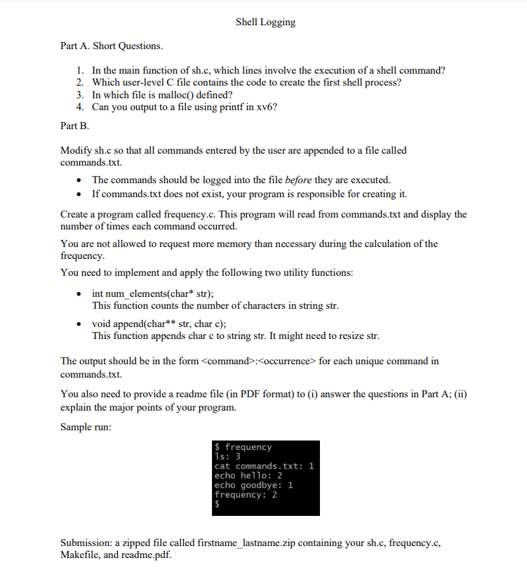 Solved Shell Logging Part A. Short Questions. 1. In the main | Chegg.com