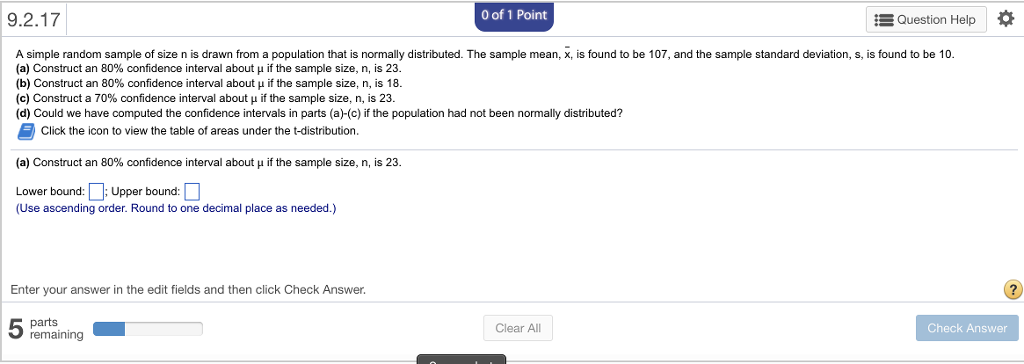 Solved 9.2.17 0 of 1 Point Question Help A Simple random | Chegg.com