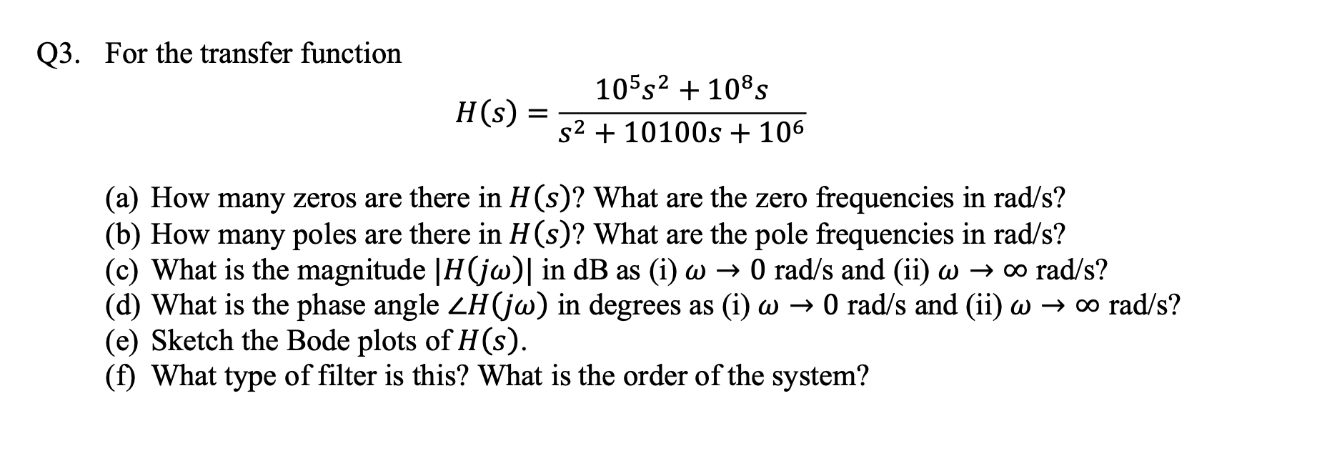 Solved Q3. For the transfer function | Chegg.com