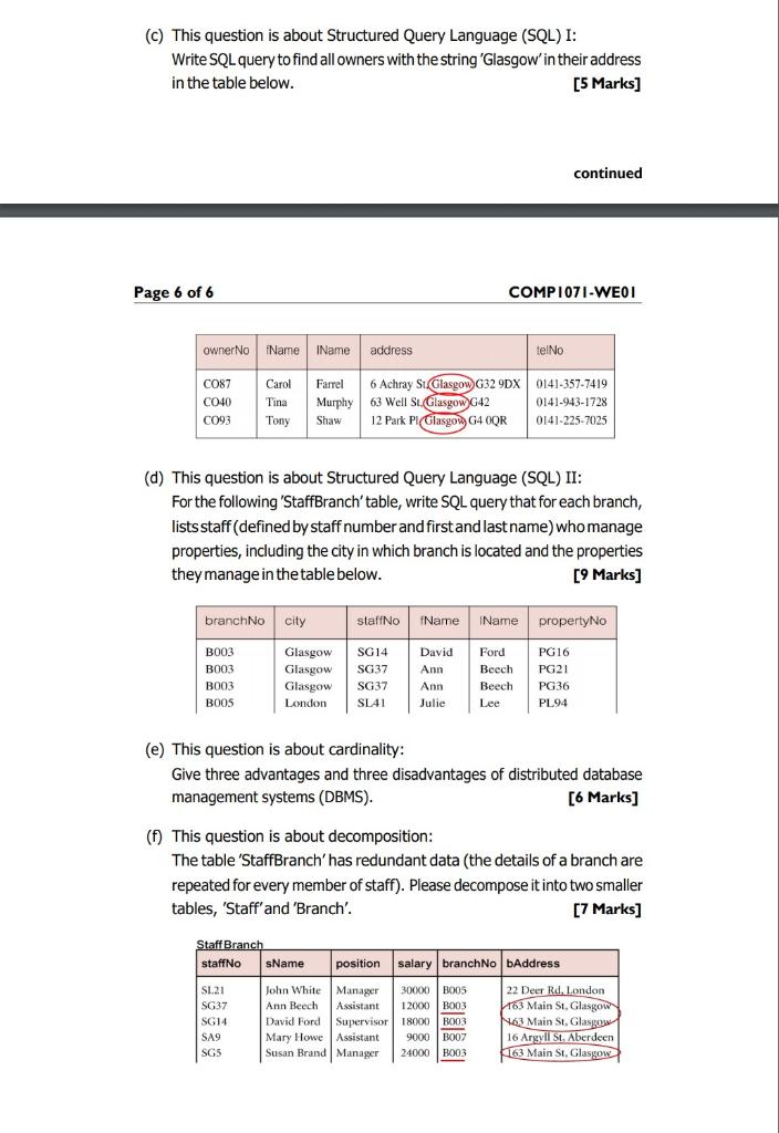 Solved This question is about Structured Query Language | Chegg.com
