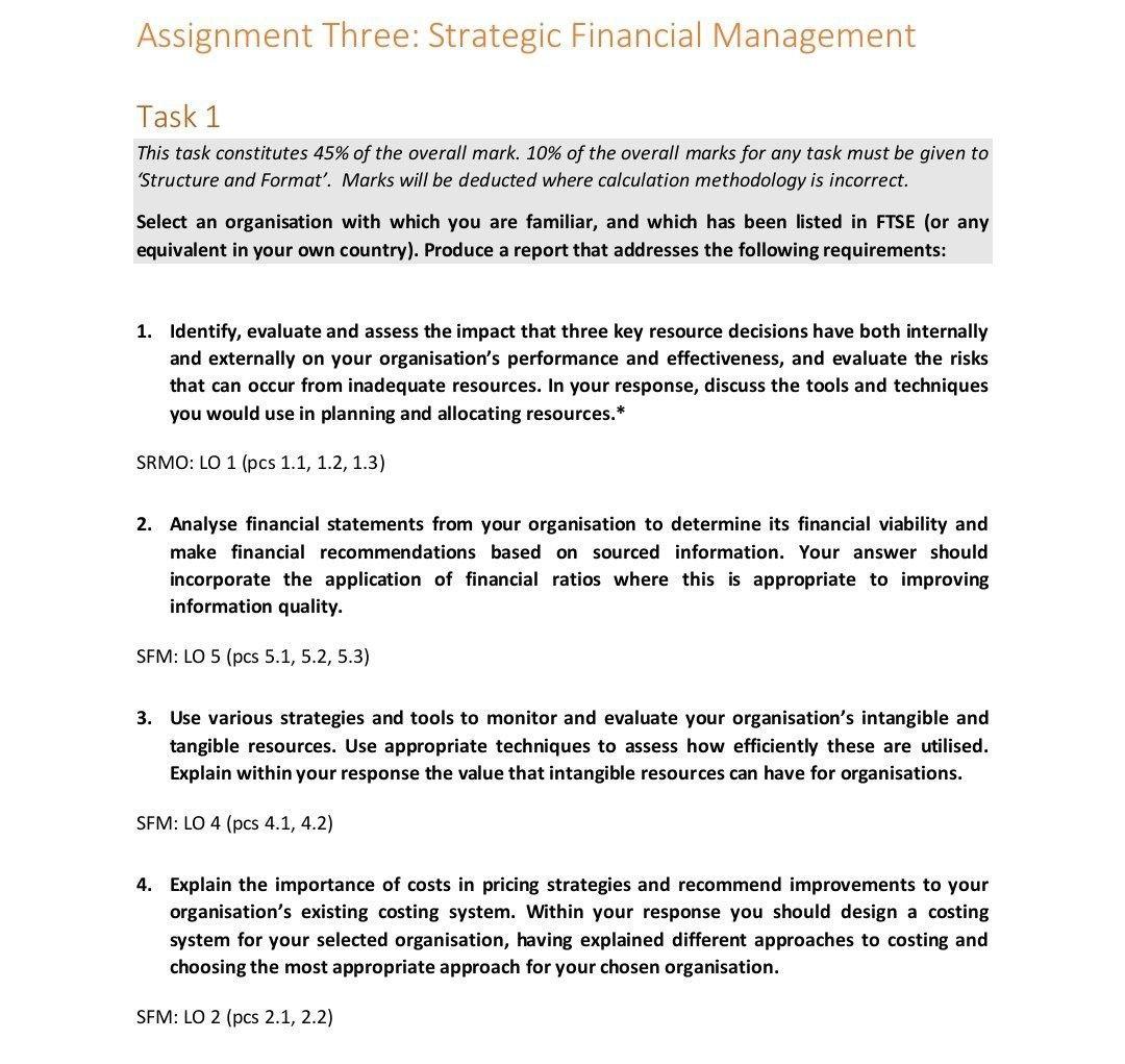 Assignment Three: Strategic Financial Management Task | Chegg.com
