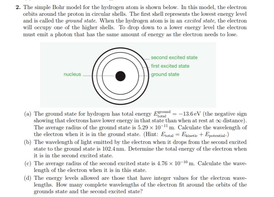 Solved 2. The simple Bohr model for the hydrogen atom is | Chegg.com