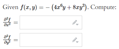 Given \( f(x, y)=-\left(4 x^{6} y+8 x y^{3}\right) \). Compute: \[ \begin{array}{l} \frac{\partial^{2} f}{\partial x^{2}}= \\