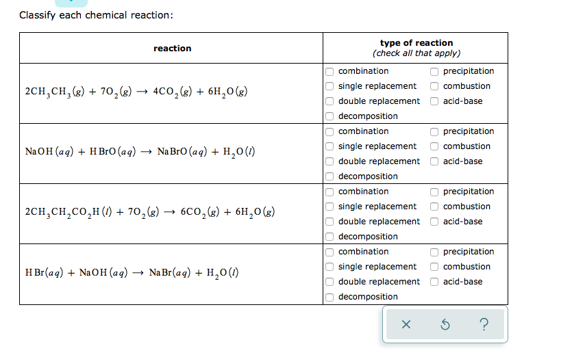 Solved Classify each chemical reaction: reaction 2CH,CH,(8) | Chegg.com