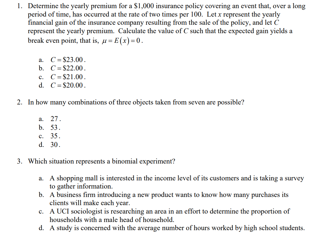 Solved 1. Determine the yearly premium for a $1,000 | Chegg.com