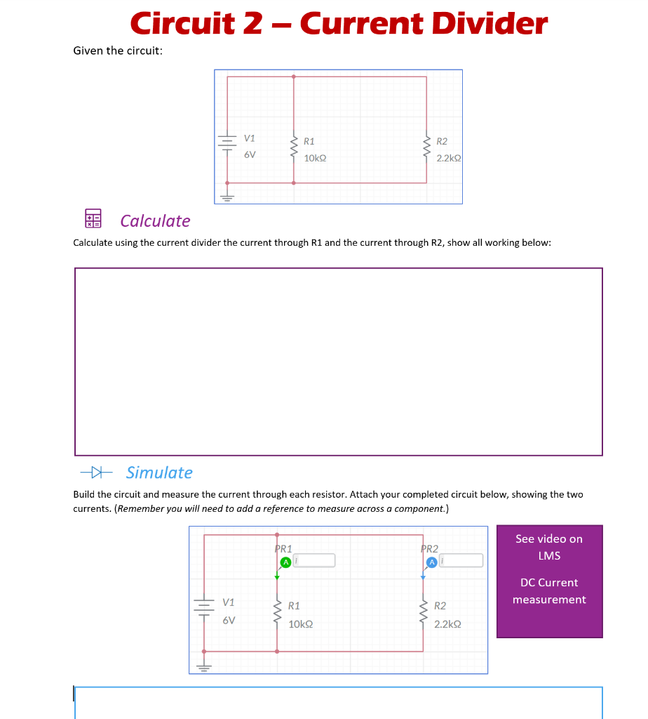 Solved Circuit 2 – Current Divider Given the circuit: V1 R1 | Chegg.com