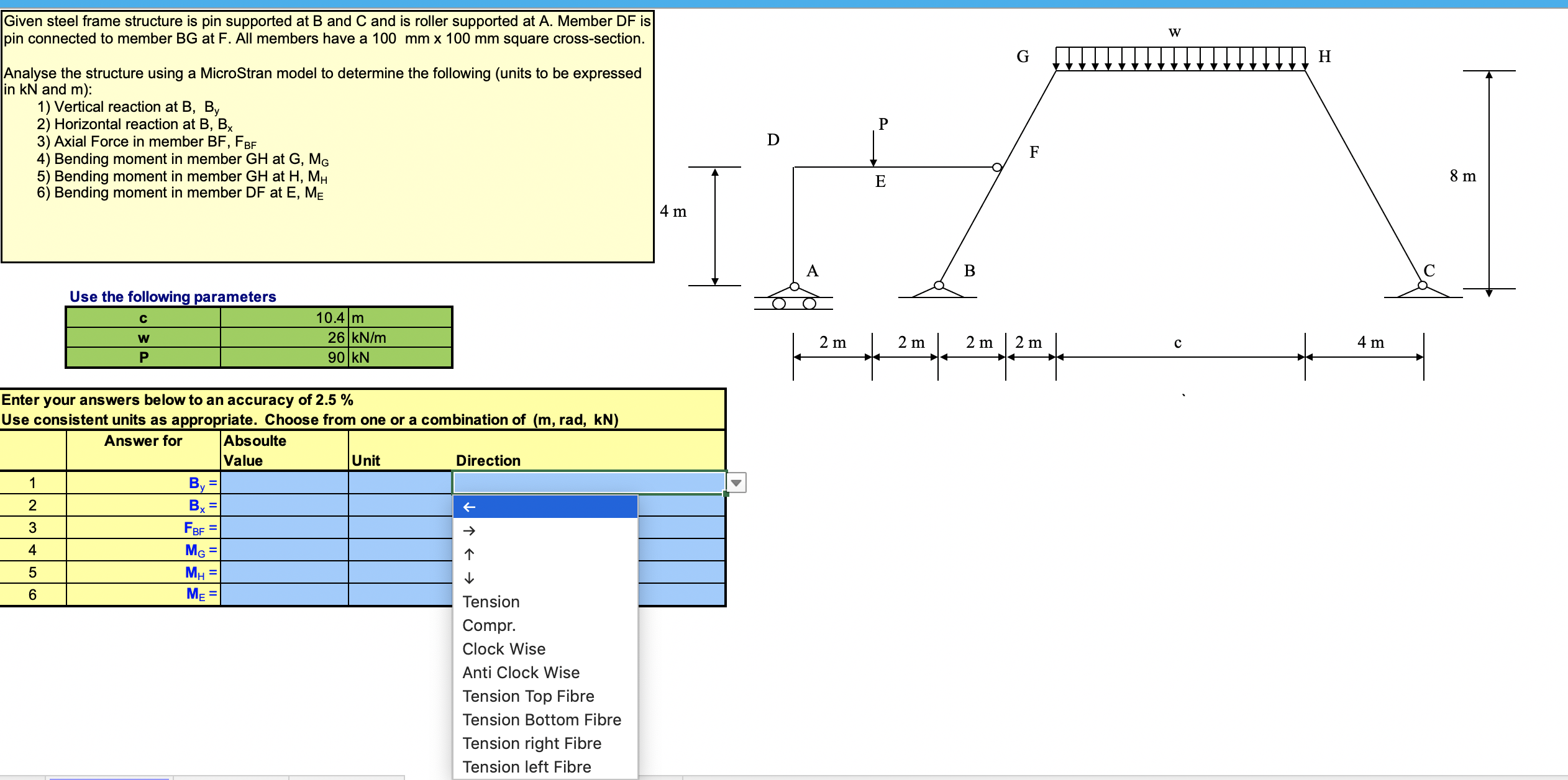 Solved Given steel frame structure is pin supported at B and | Chegg.com