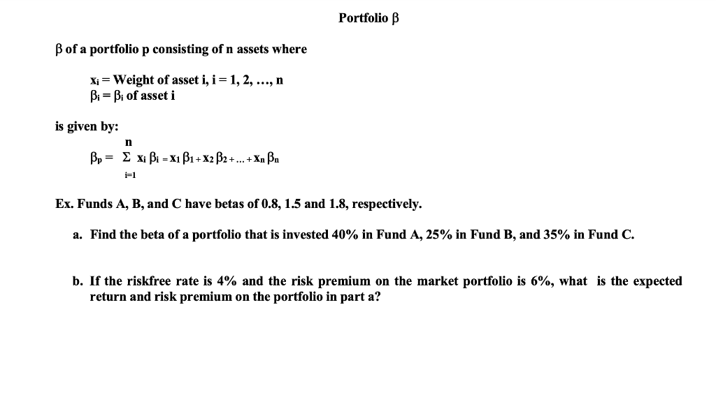 Solved Portfolio B B Of A Portfolio P Consisting Of N Assets | Chegg.com