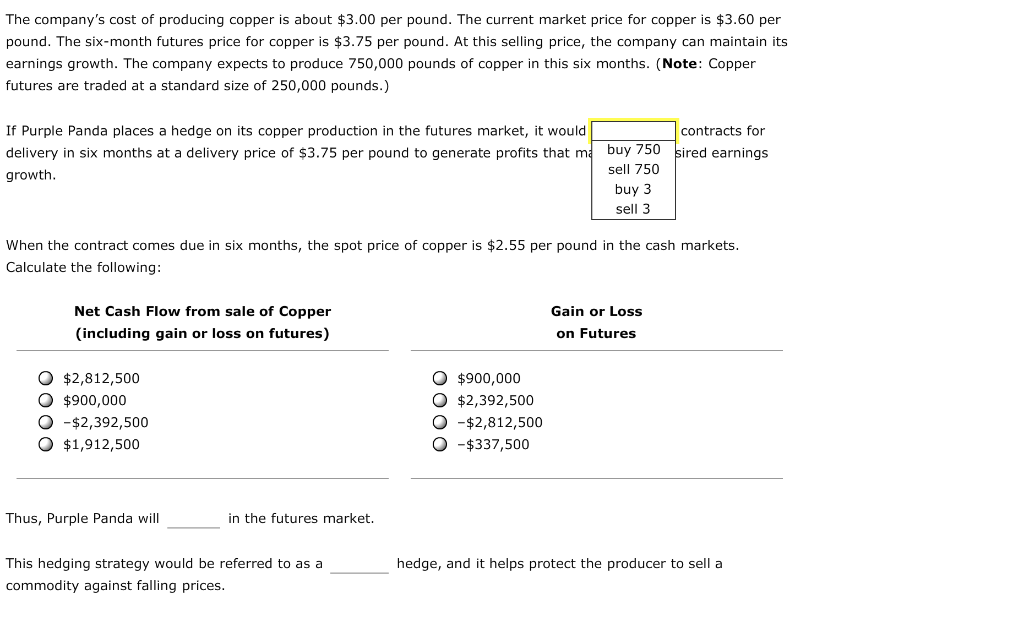 Solved The company's cost of producing copper is about 3.00
