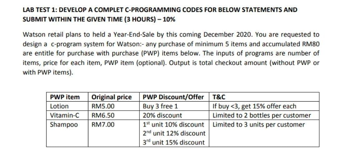 Solved LAB TEST 1: DEVELOP A COMPLET C-PROGRAMMING CODES FOR | Chegg.com