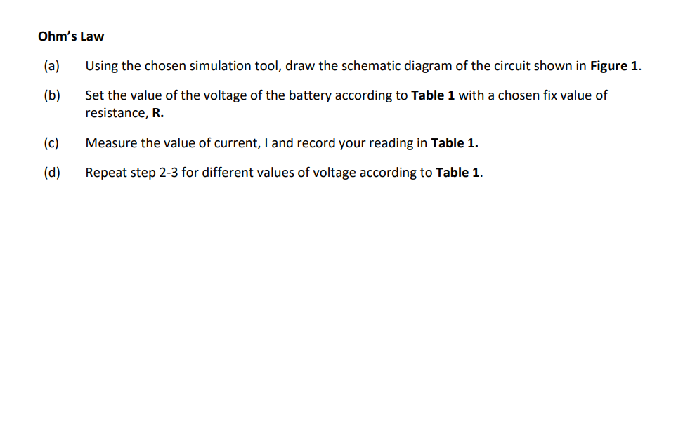 Solved Ohm's Law Table 1 Voltage, V (V) Current, 1(A) 0.5 | Chegg.com