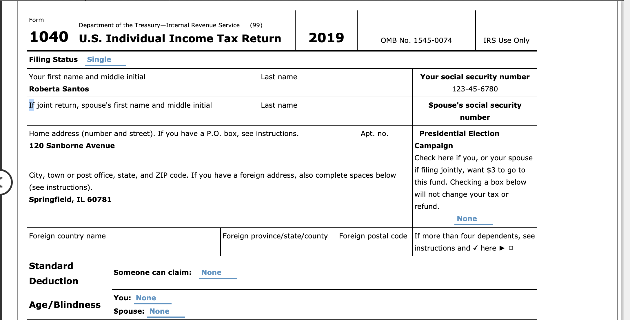 Note This problem is for the 2019 tax year. Roberta