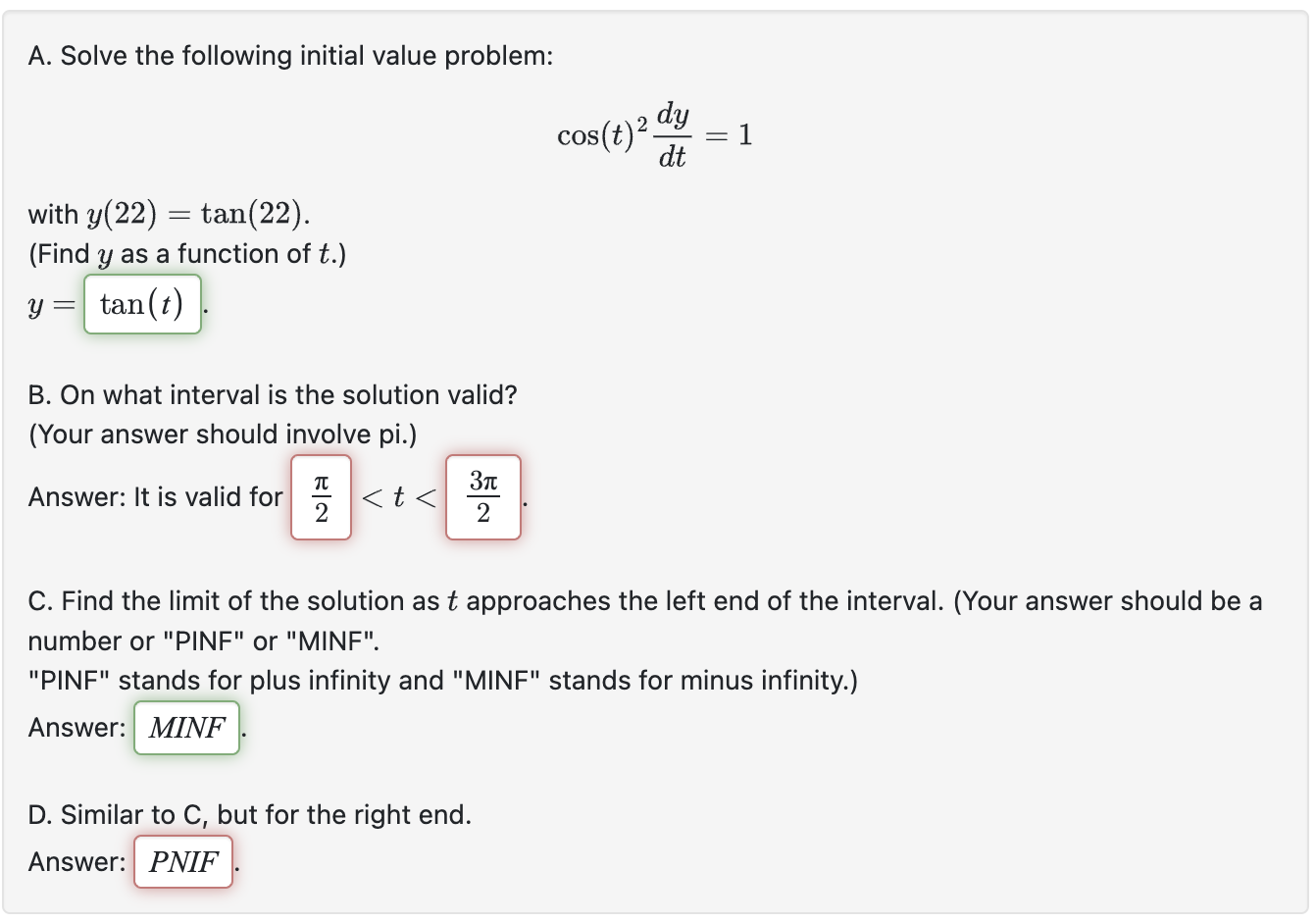 Infinity Answer A. Solve the following initial value | Chegg.com