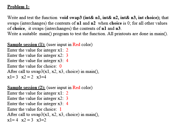 Solved Write and test the function void swap3 (int\& nl, | Chegg.com